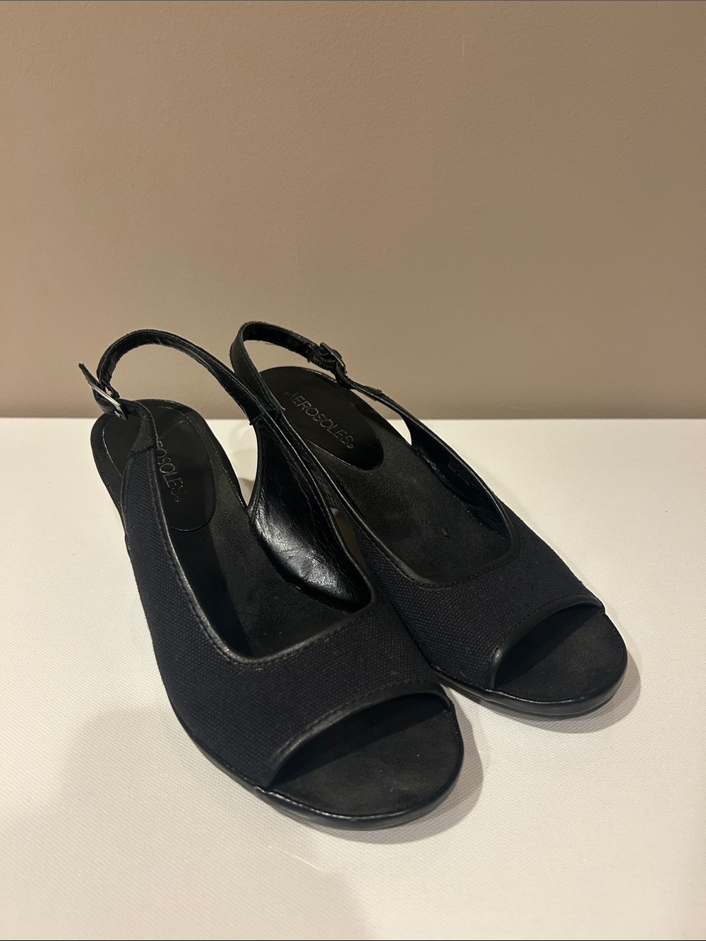 Aerosoles Black Open-Toe Slingback Heels